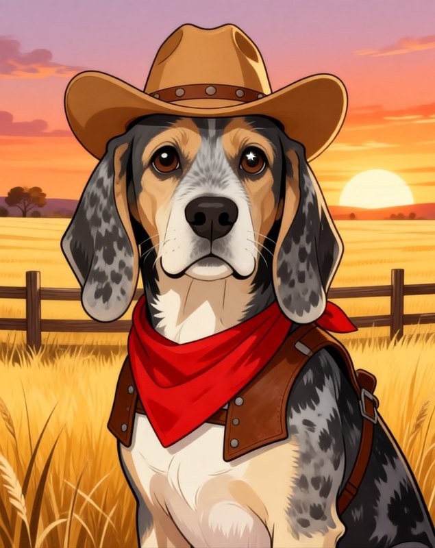 Cowboy pet portrait sample (AI-generated)